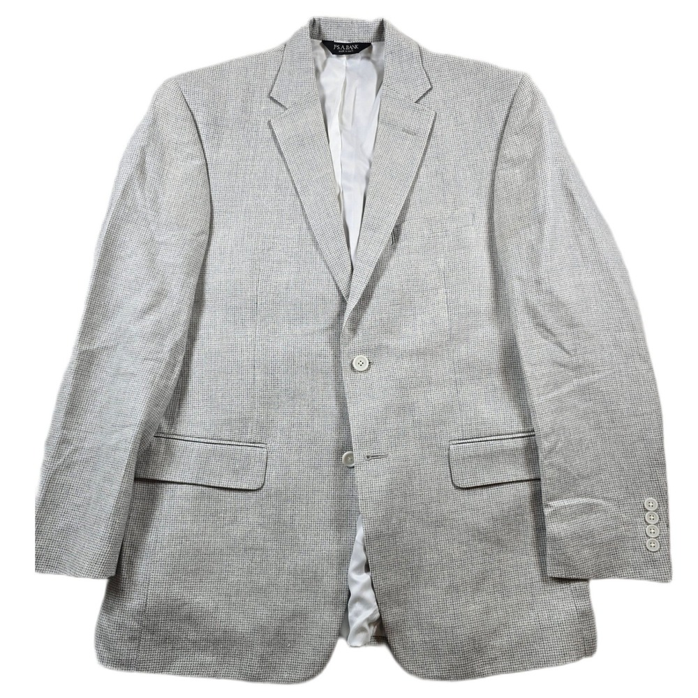 JoS A Bank Linen Blazer Mens 41R 42 Grey Houndstooth Sport Coat Tailored Fit